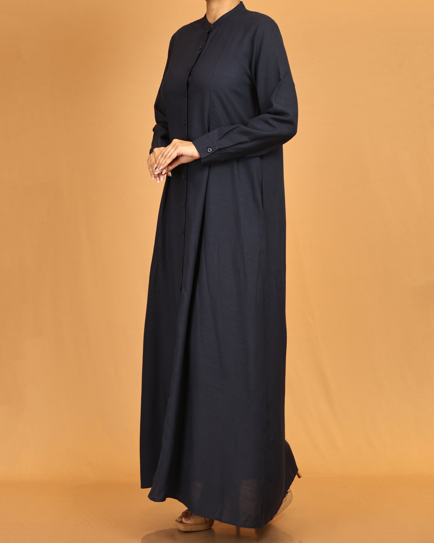 Alina Navy Button-Down Flow Dress