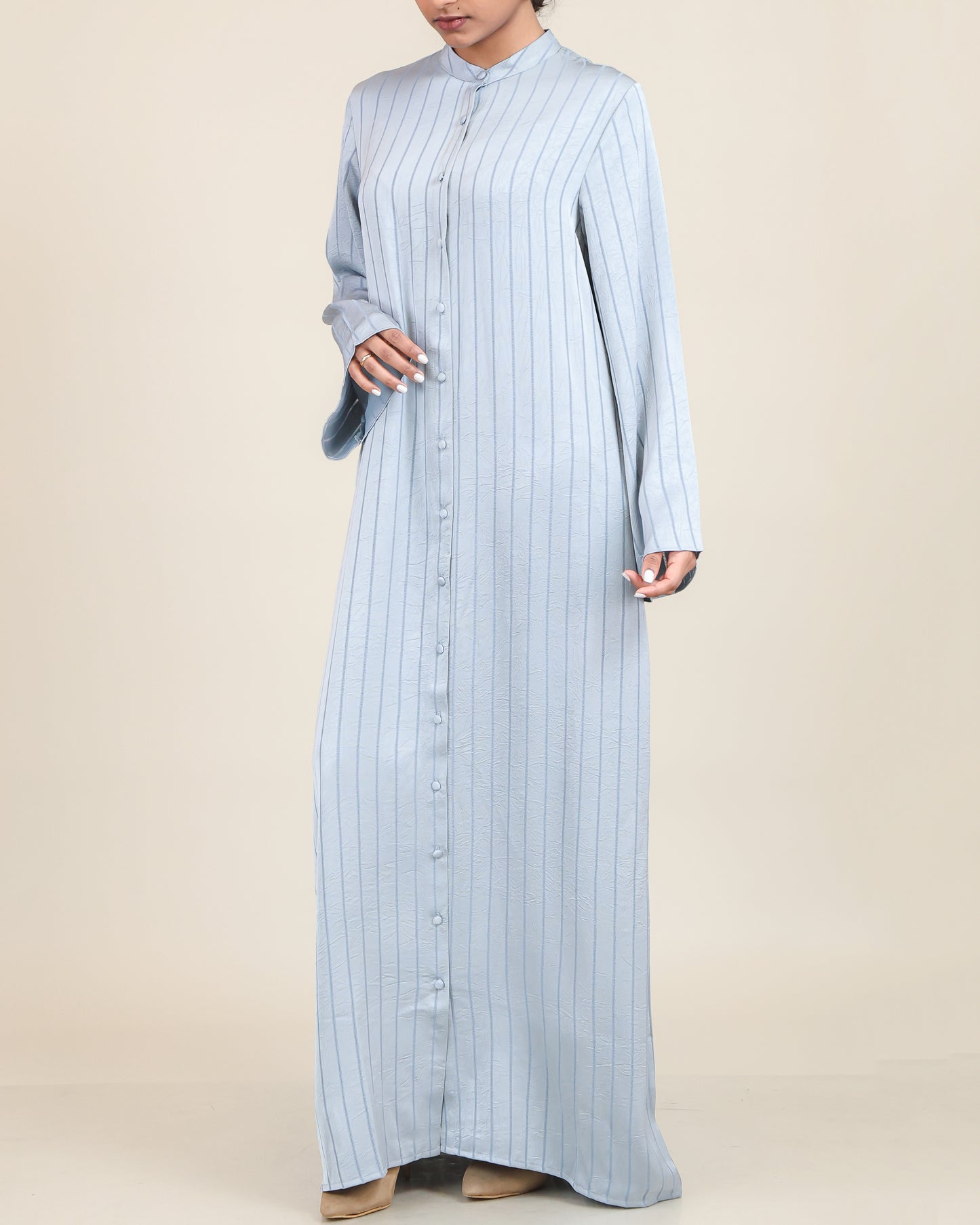 Powder Blue Satin Stripe Abaya Maxi