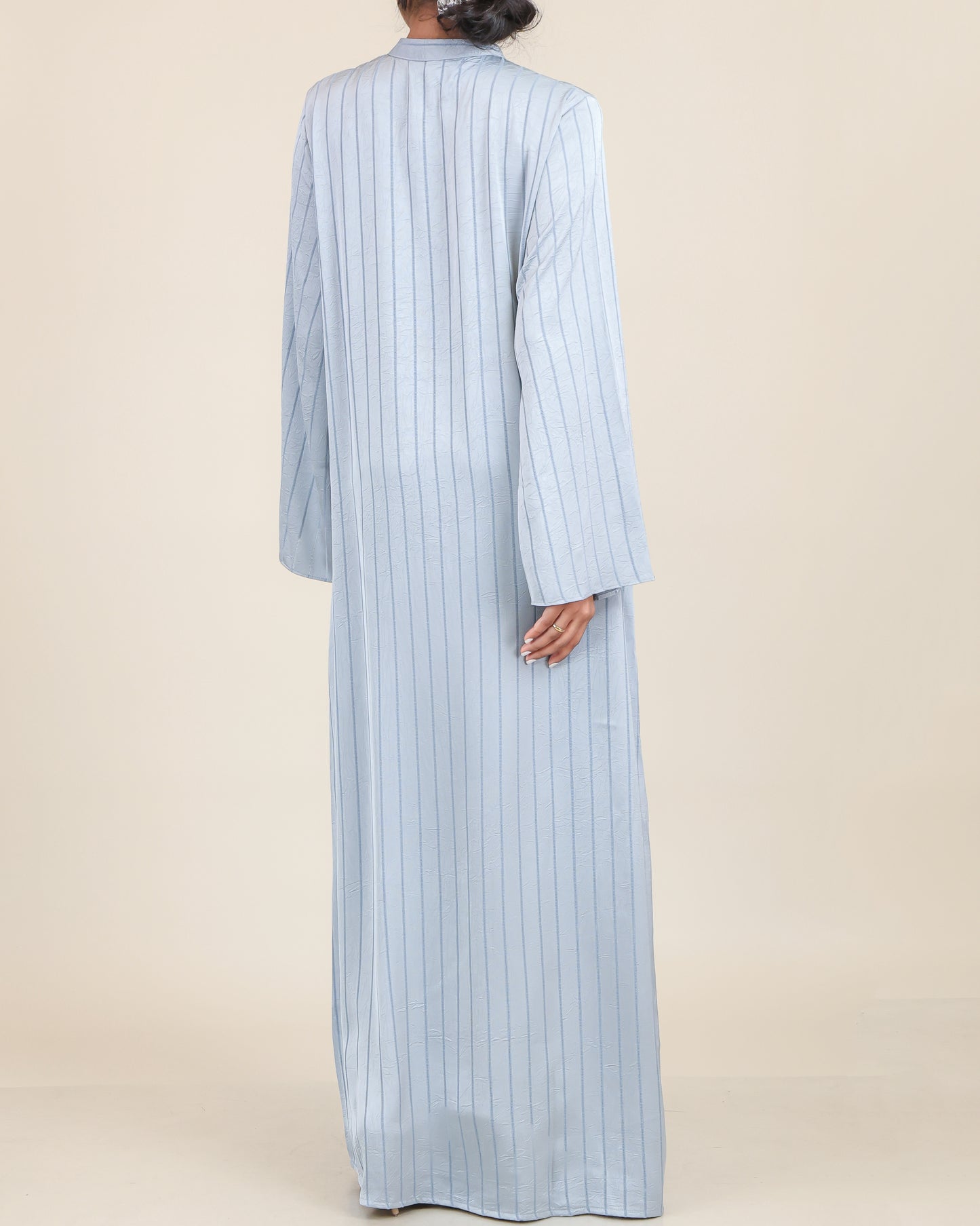 Powder Blue Satin Stripe Abaya Maxi