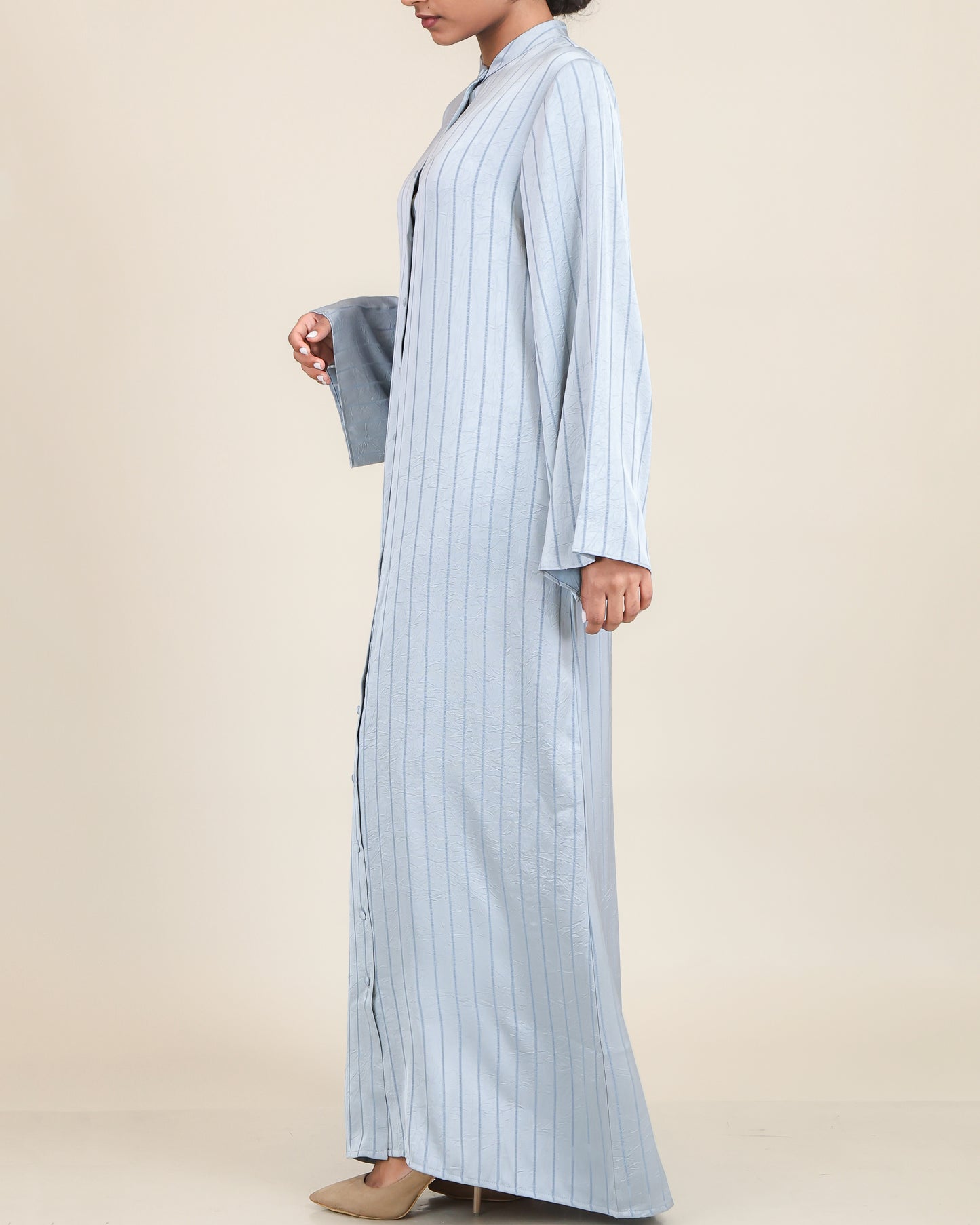 Powder Blue Satin Stripe Abaya Maxi