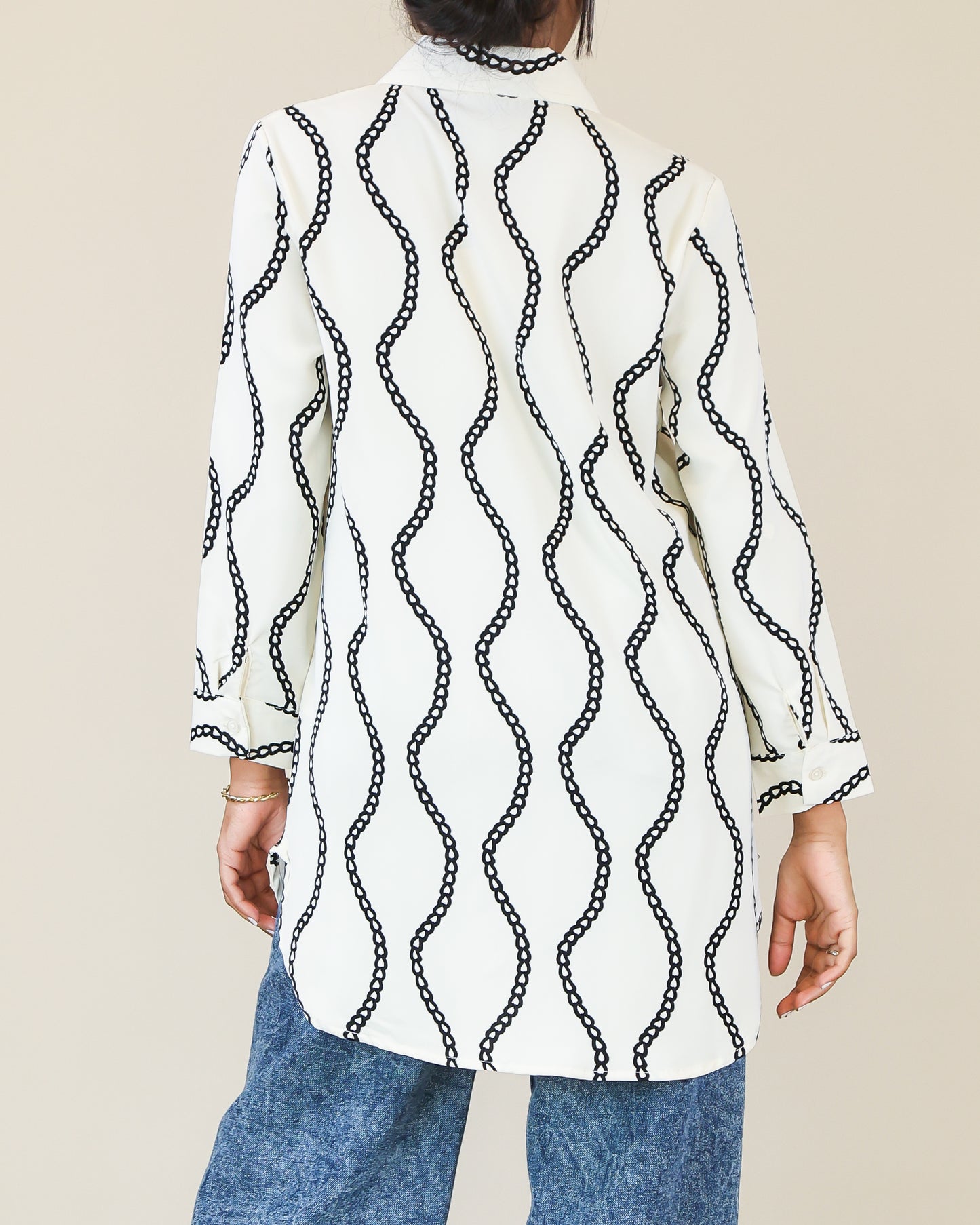 Ivory Noir Chain Print Shirt Dress