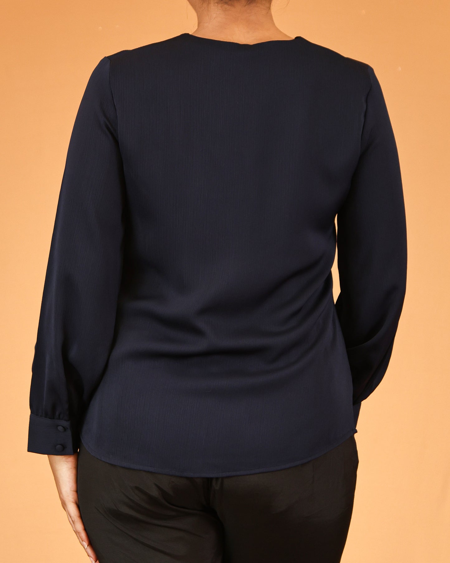 Deep Navy Buttoned V-Neck Top