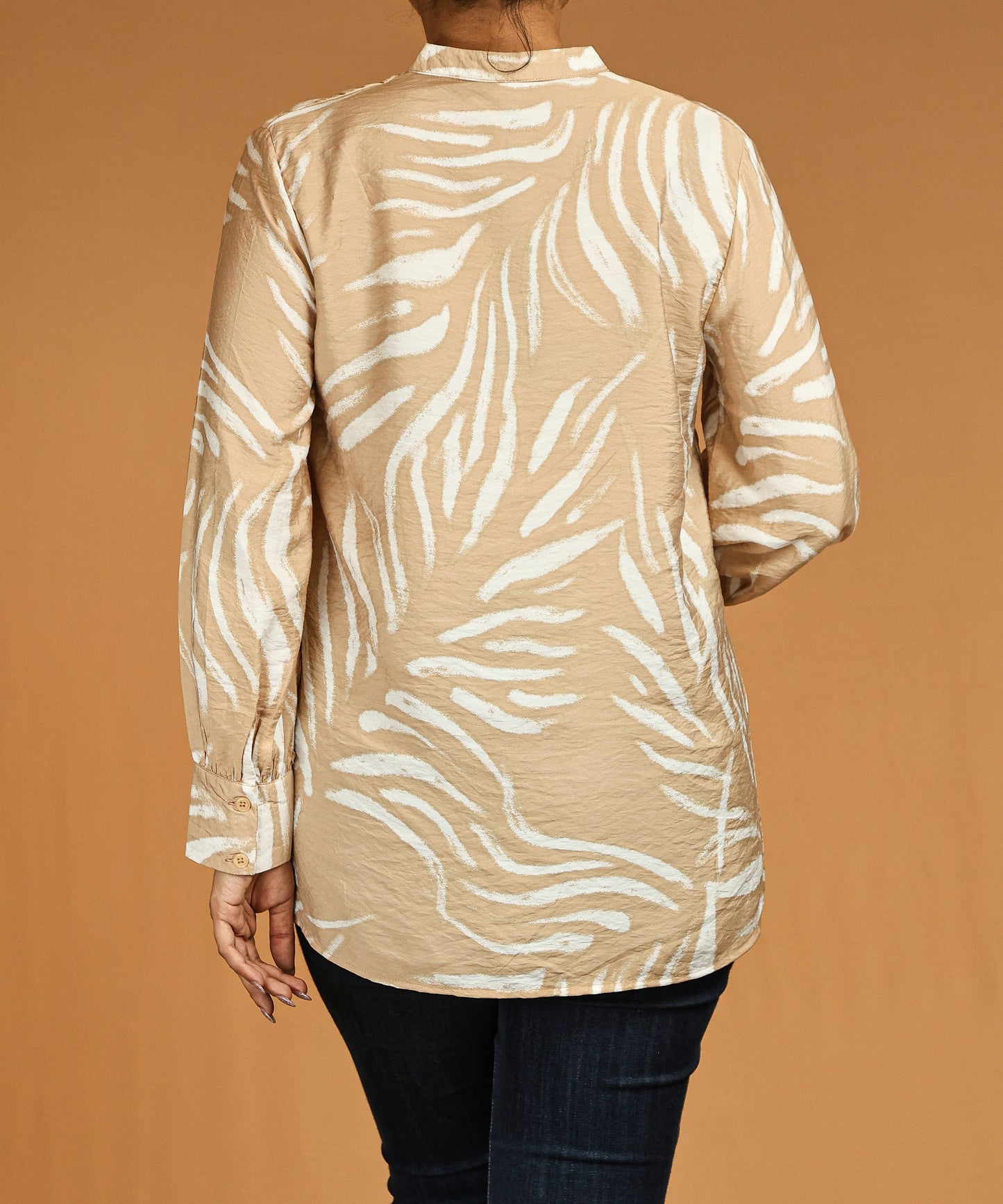 Champagne Beige Textured Print Long Sleeve Top