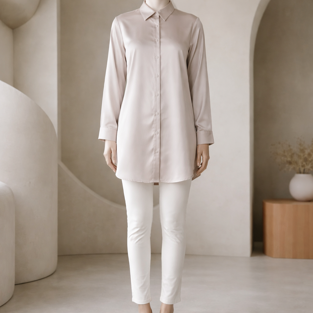 Pearl Beige Minimal Shirt Top