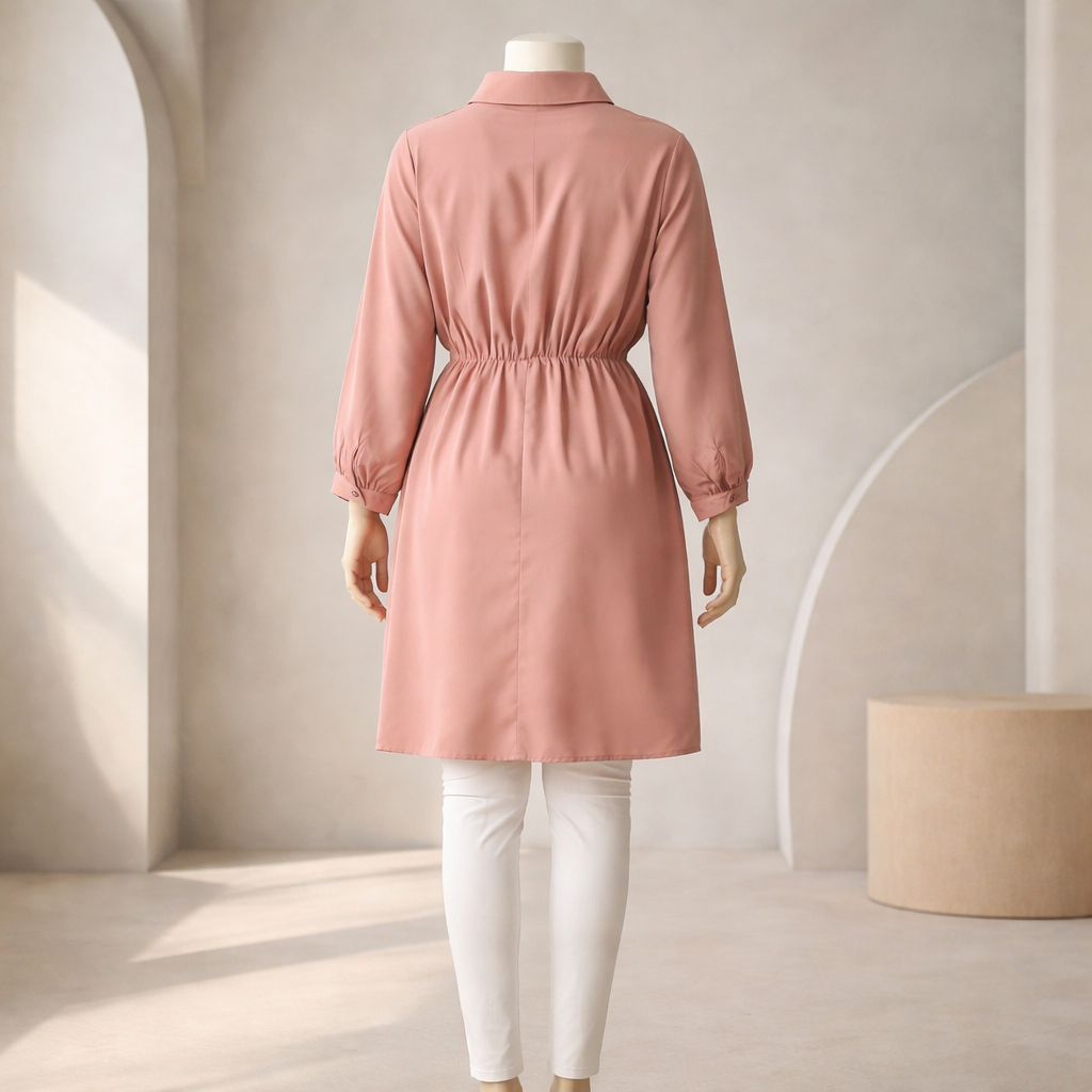 Blush Pink Tie-Waist Shirt Dress