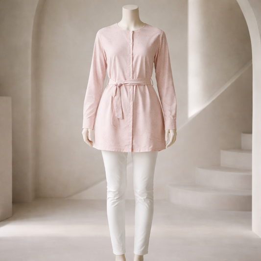 Blush Pink Waterwash Belted Midi Top