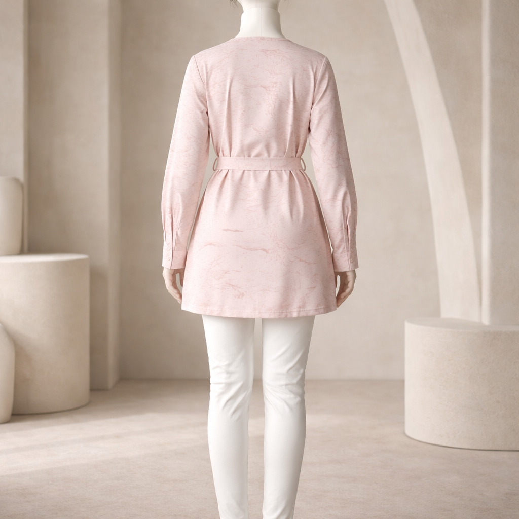 Blush Pink Waterwash Belted Midi Top