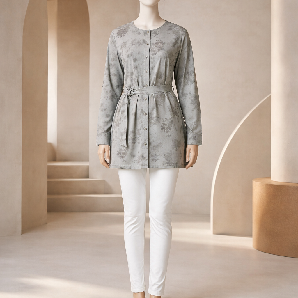 Sage Waterwash Belted Midi Top