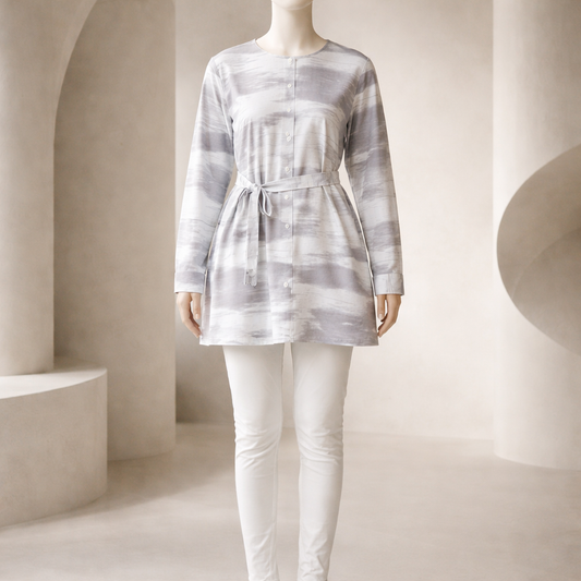Grey Waterwash Belted Midi Top