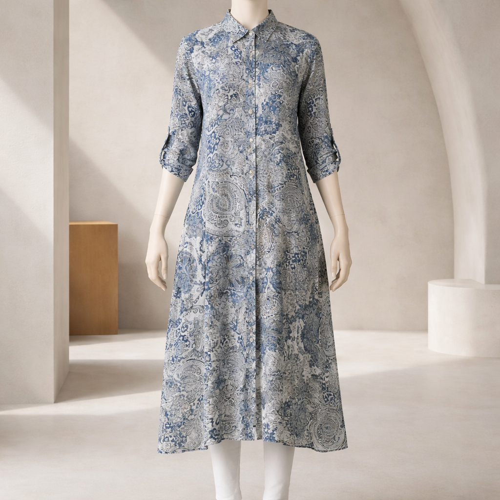 Powder Blue Paisley Luxe Shirt Dress