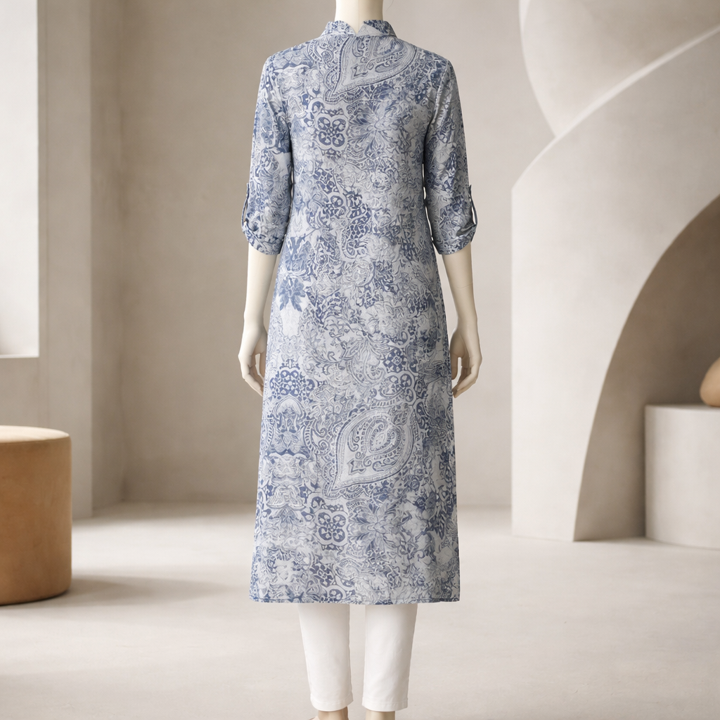 Powder Blue Paisley Luxe Shirt Dress