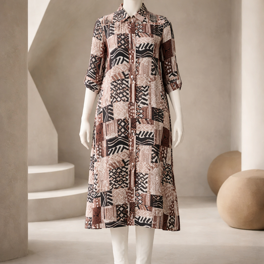 Mocha Mosaic Luxe Shirt Dress