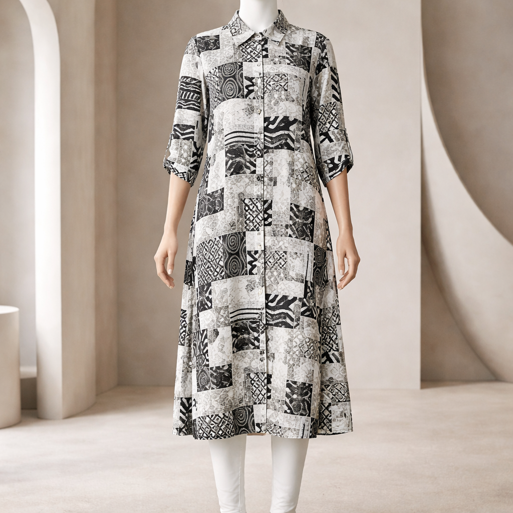 Black Mosaic Luxe Shirt Dress