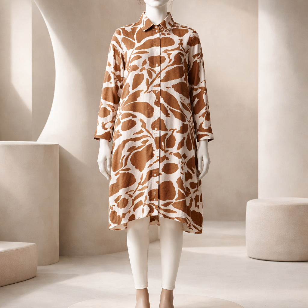 Rust Botanical Flow Shirt Dress