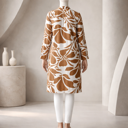 Rust Botanical Flow Shirt Dress