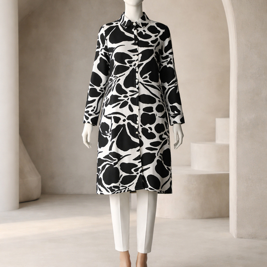 Black Botanical Flow Shirt Dress