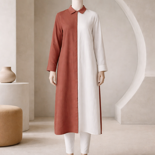 Terracotta Contrast Panel Shirt Dress