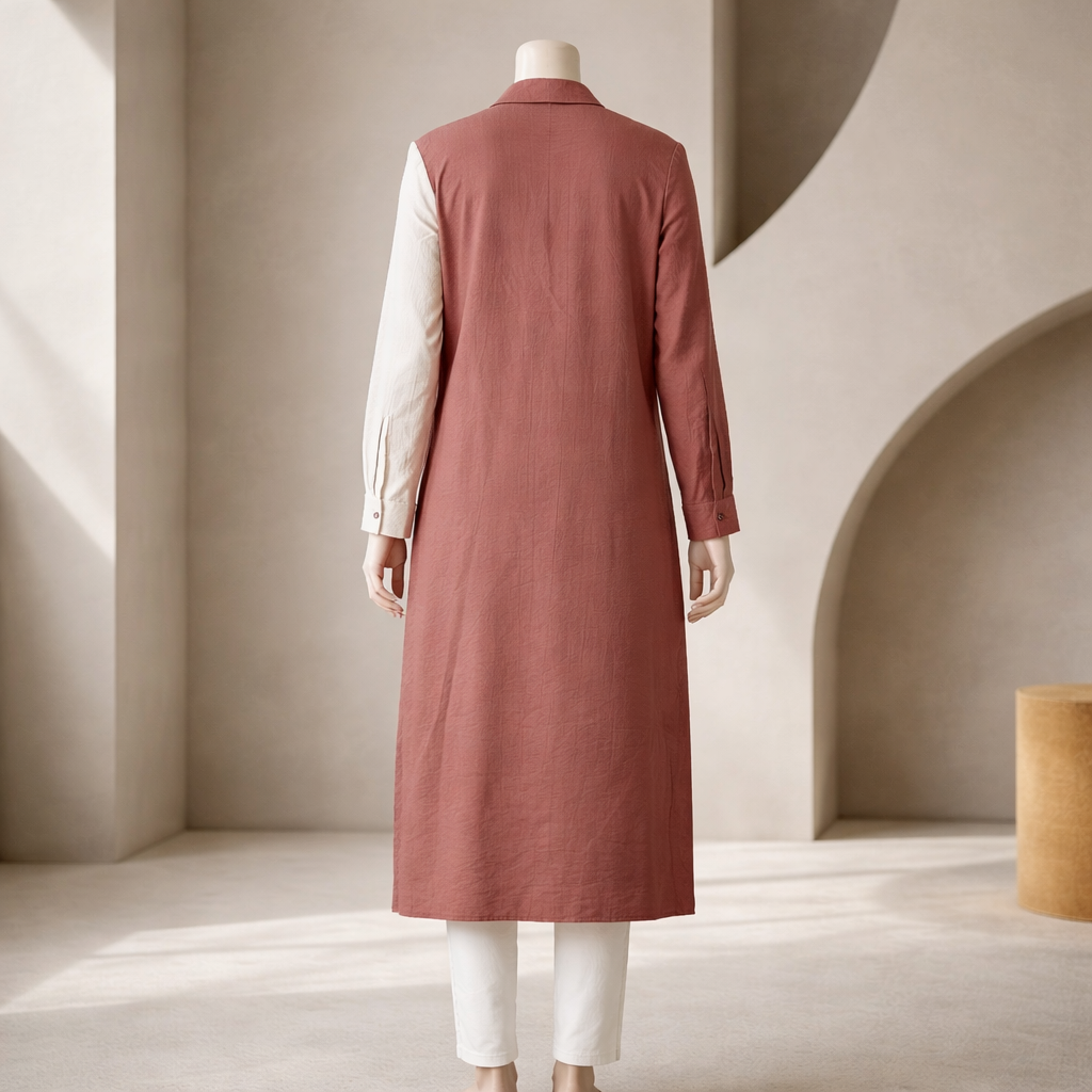 Terracotta Contrast Panel Shirt Dress