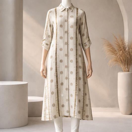 Ivory Regal Stripe Shirt Dress