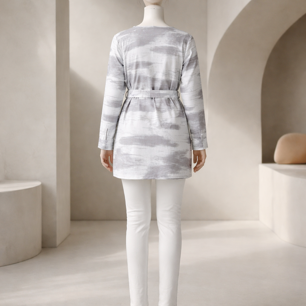 Grey Waterwash Belted Midi Top