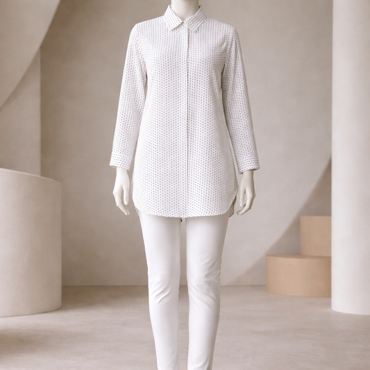 Ivory Microdot Minimal Shirt Top