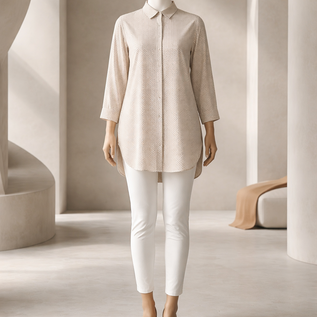Sand Microdot Minimal Shirt Top