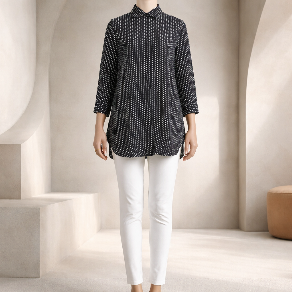 Black Microdot Minimal Shirt Top