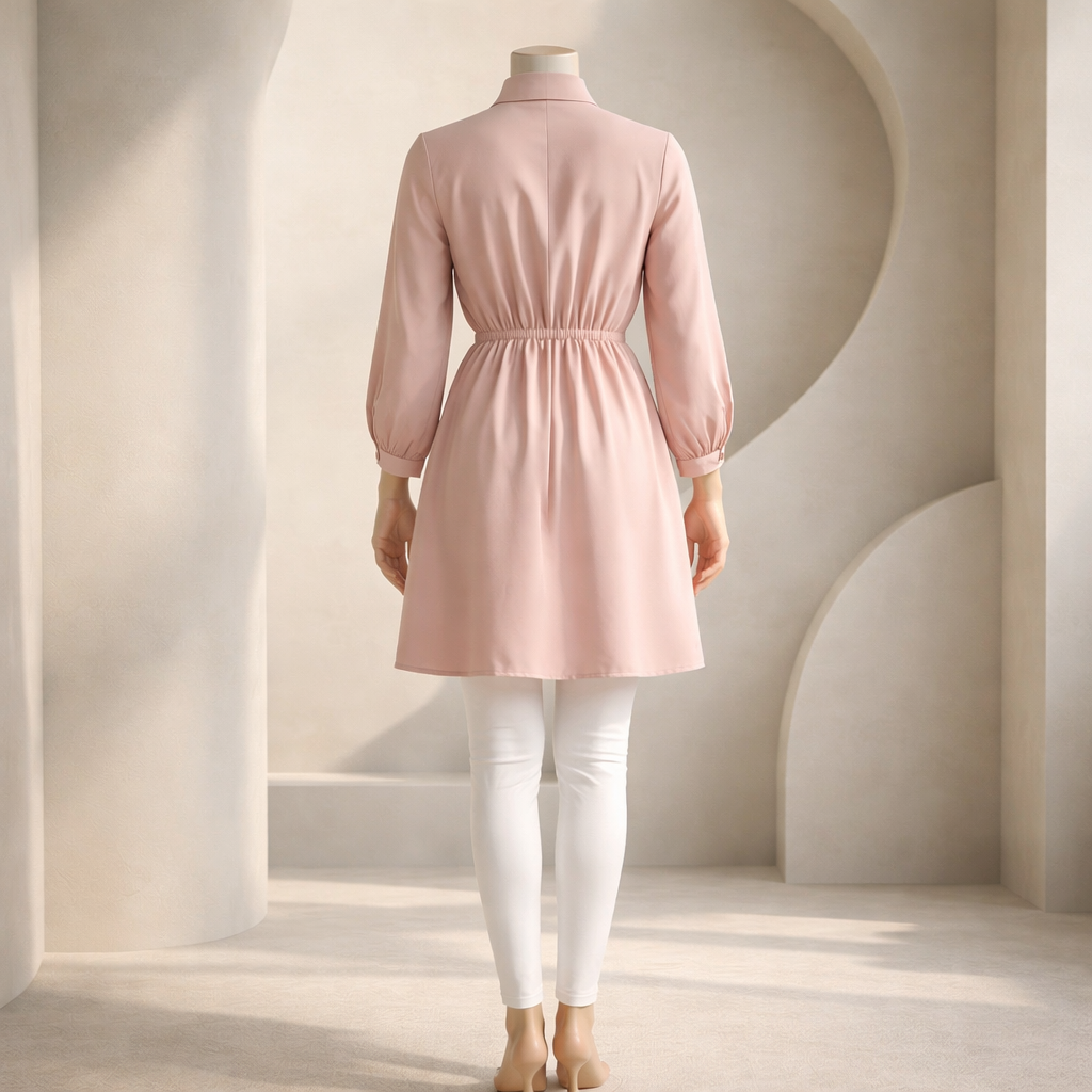 Soft Pink Tie-Waist Shirt Dress