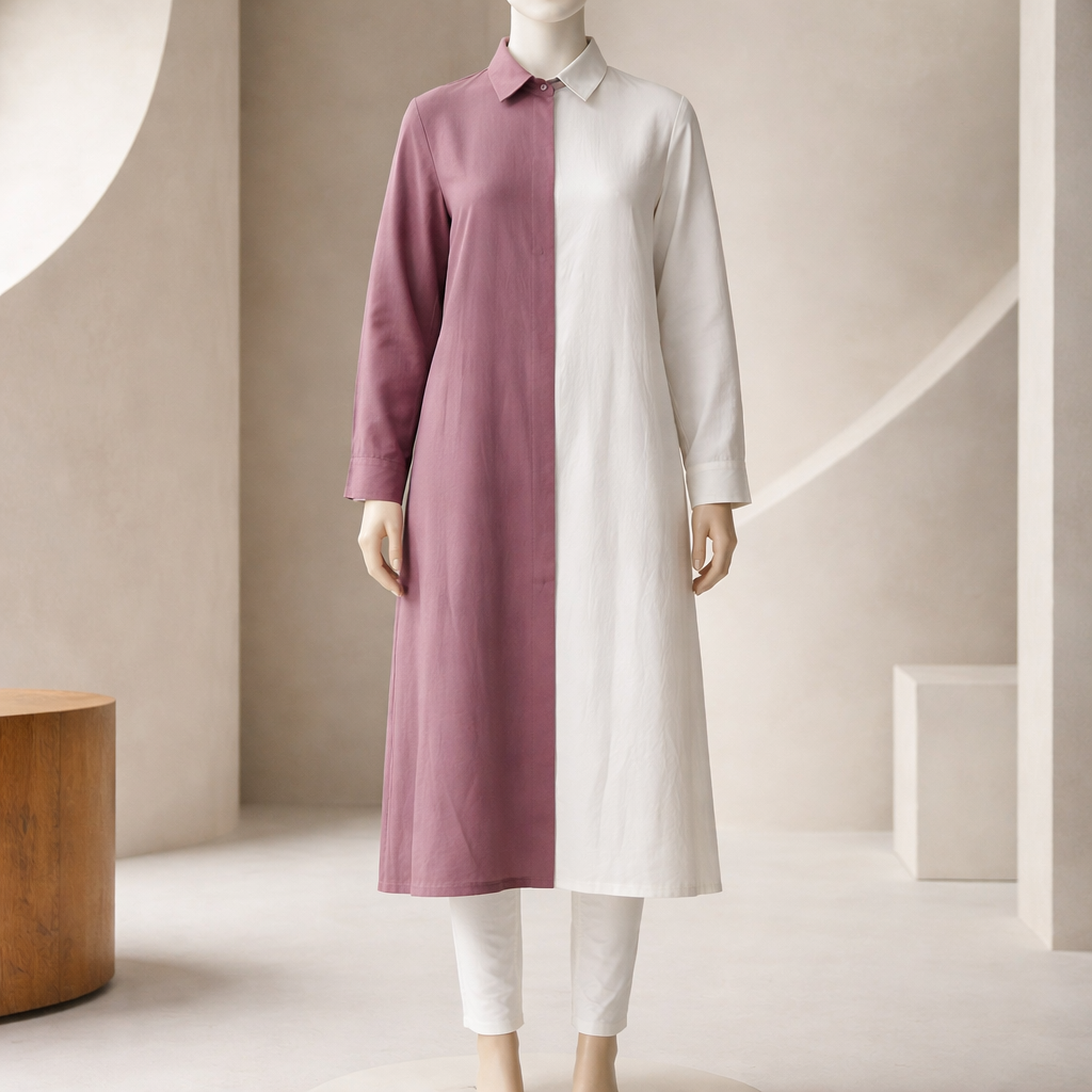 Rosewood Contrast Panel Shirt Dress
