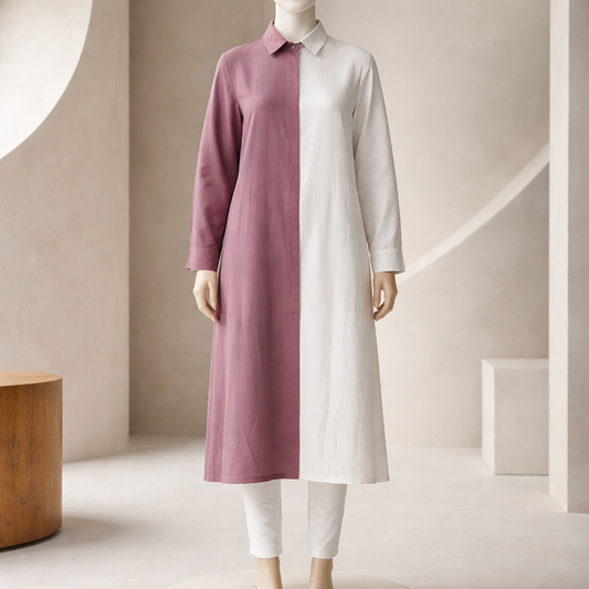 Rosewood Contrast Panel Shirt Dress