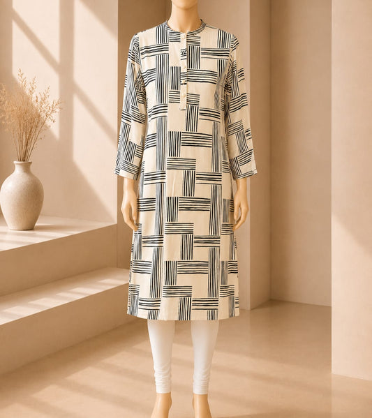 Ivory Noir Geometric Tunic Top