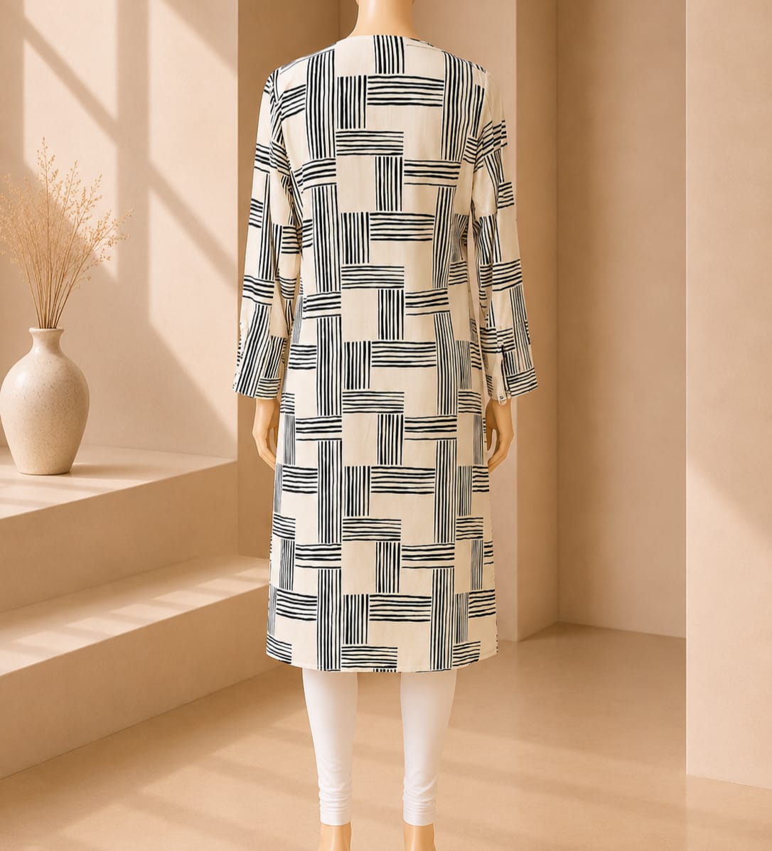Ivory Noir Geometric Tunic Top