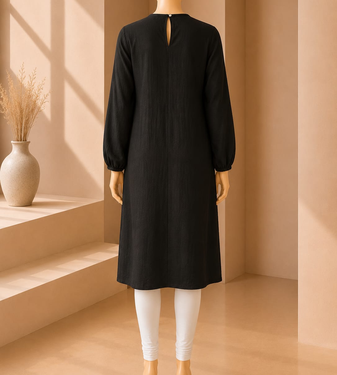 Midnight Noir Textured Tunic Top