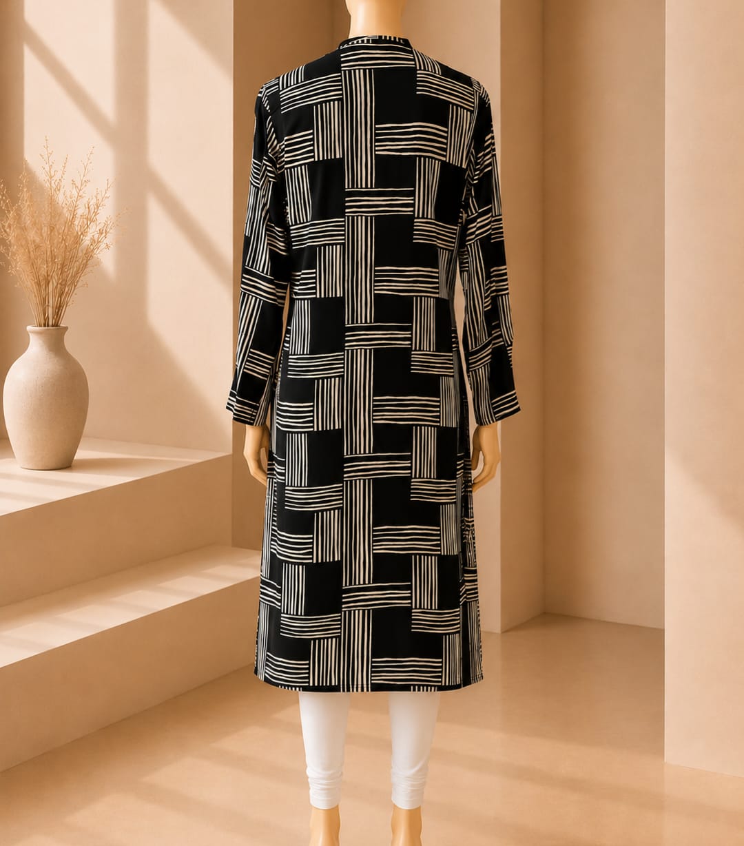 Midnight Noir Geometric Tunic Top
