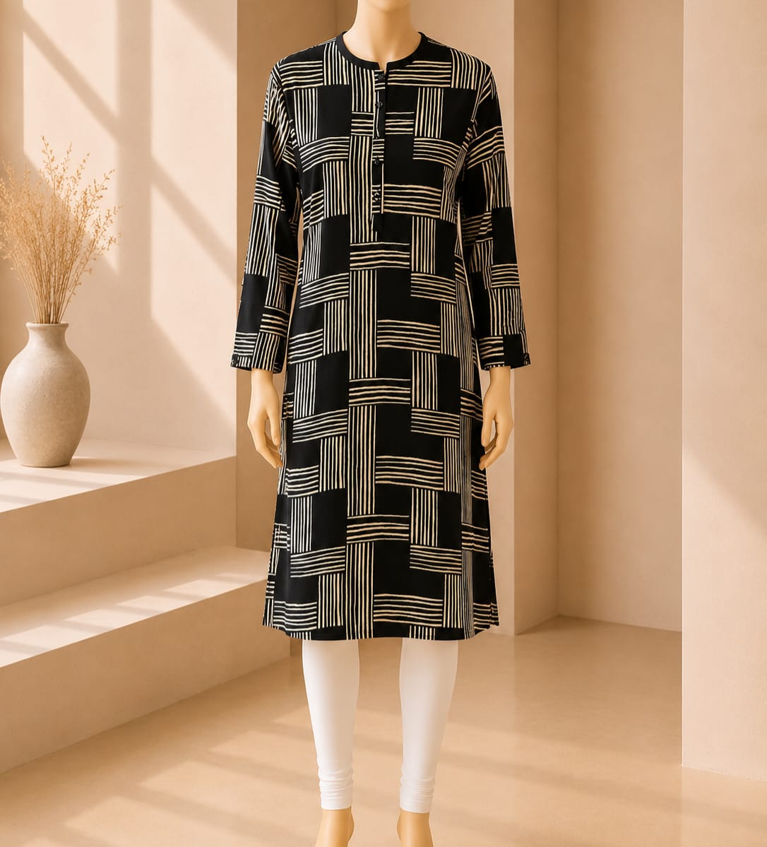 Midnight Noir Geometric Tunic Top
