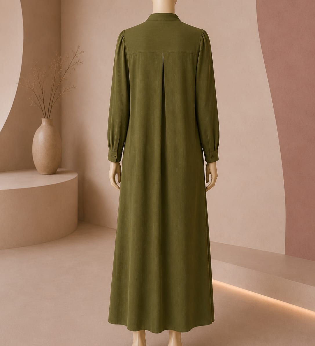 Olive Button Front Maxi Abaya