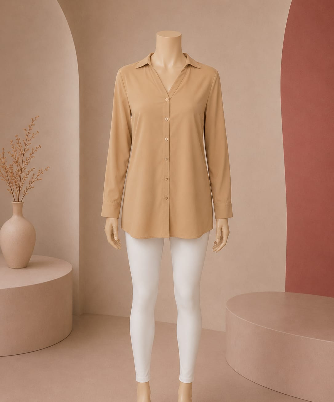 Champagne Silkline Buttoned Shirt Top