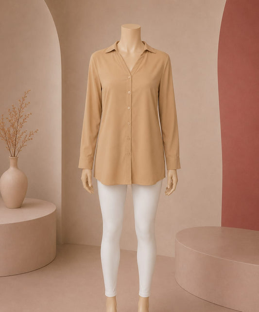 Champagne Silkline Buttoned Shirt Top