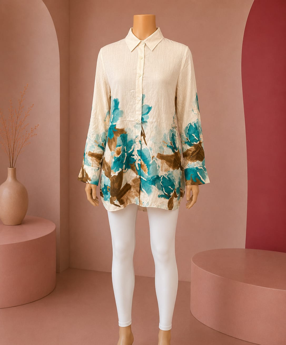 Turquoise Bloom Botanical Shirt Top