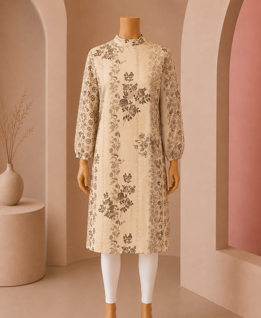 Vintage Bloom Mock-Neck Midi Top – Cream