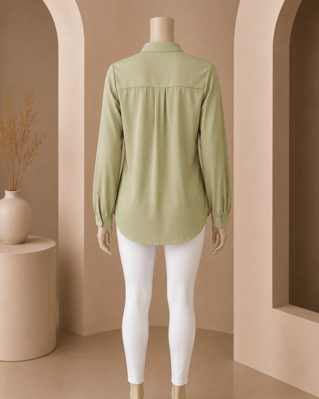 Sage Green Split-Neck Buttoned Top