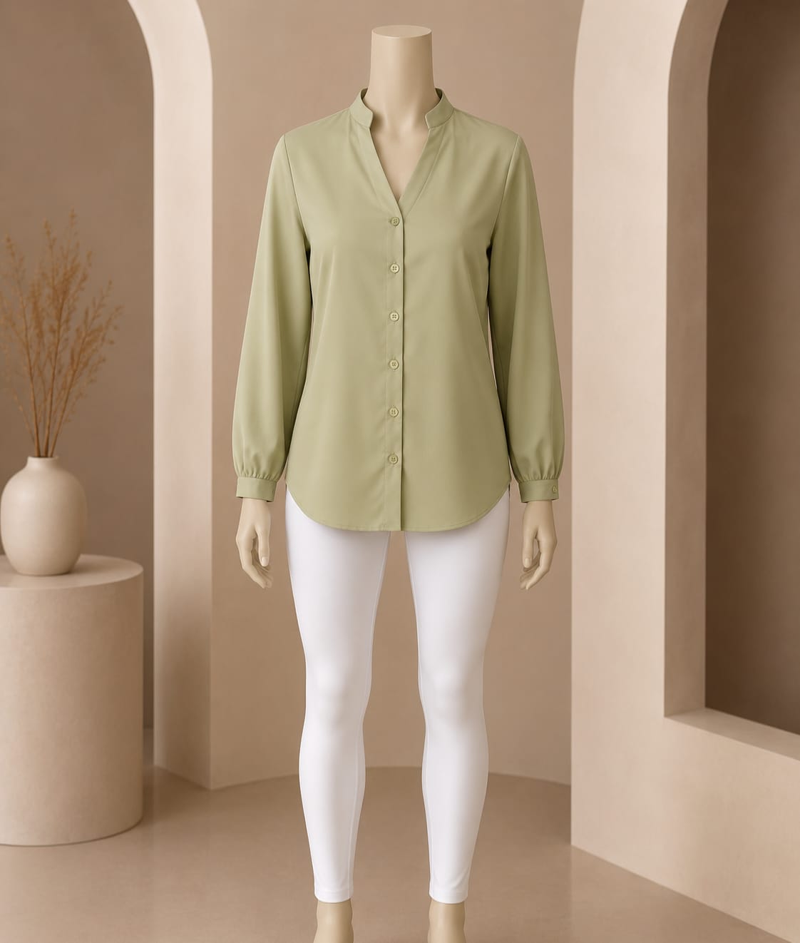 Sage Green Split-Neck Buttoned Top