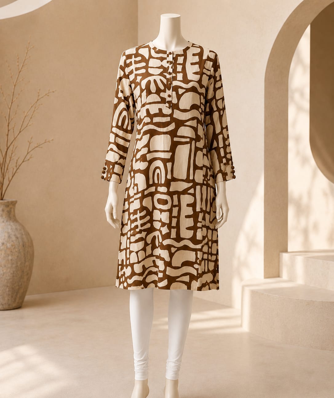 Mocha Mosaic Statement Tunic Top
