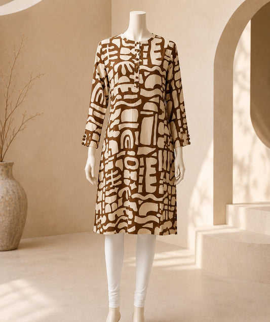 Mocha Mosaic Statement Tunic Top