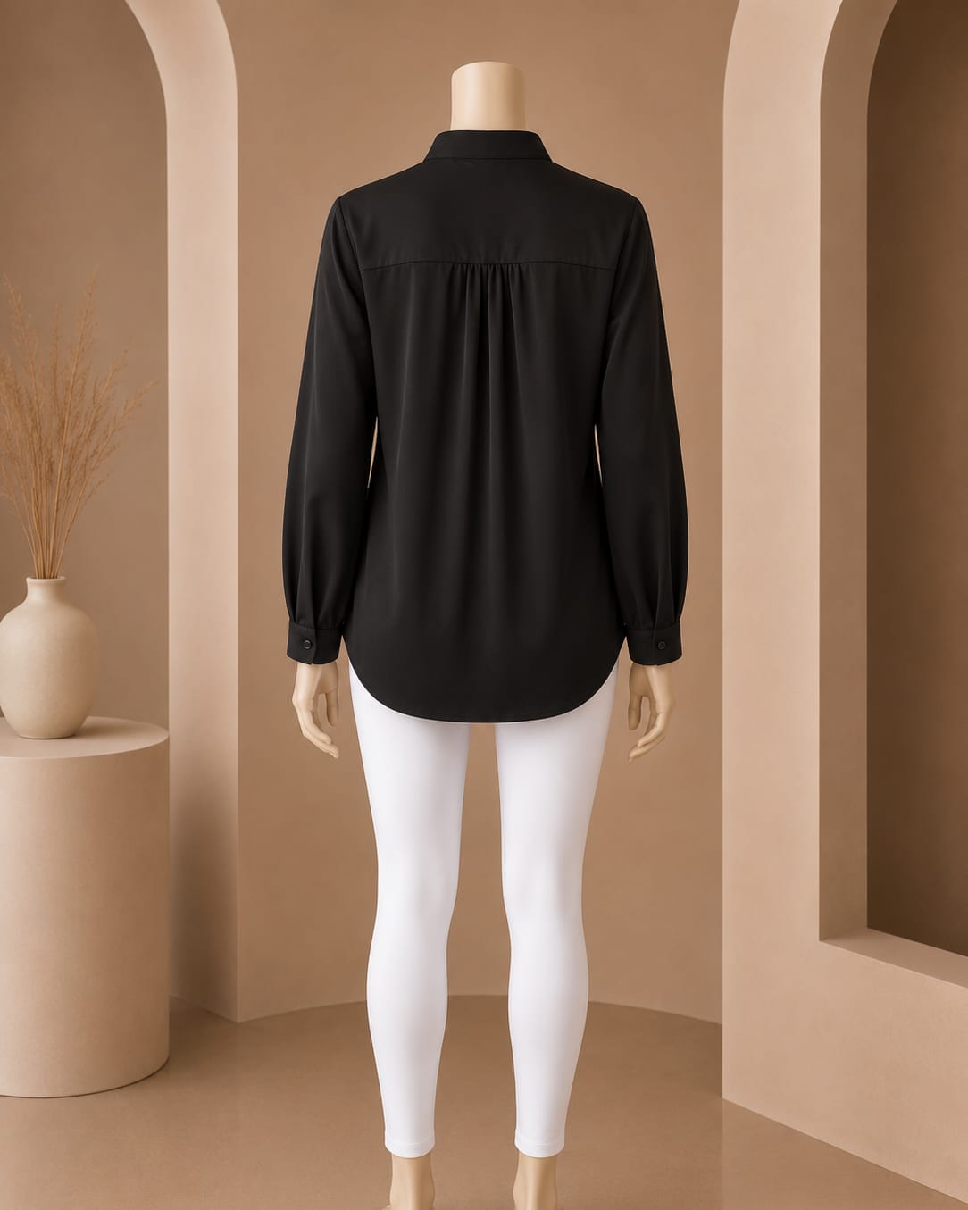 Classic Black Split-Neck Buttoned Top