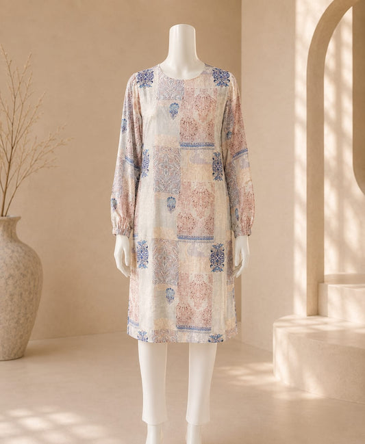 Powder Blue Heritage Print Tunic Top