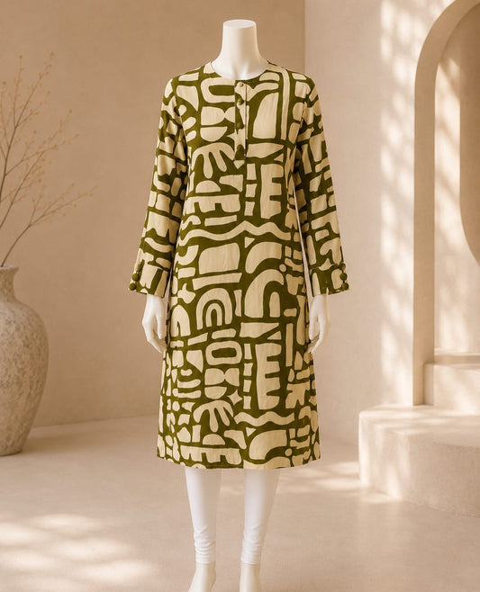 Olive Mosaic Statement Tunic Top