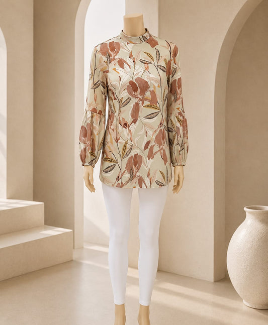 Dusty Rose Floral Mock-Neck Tunic