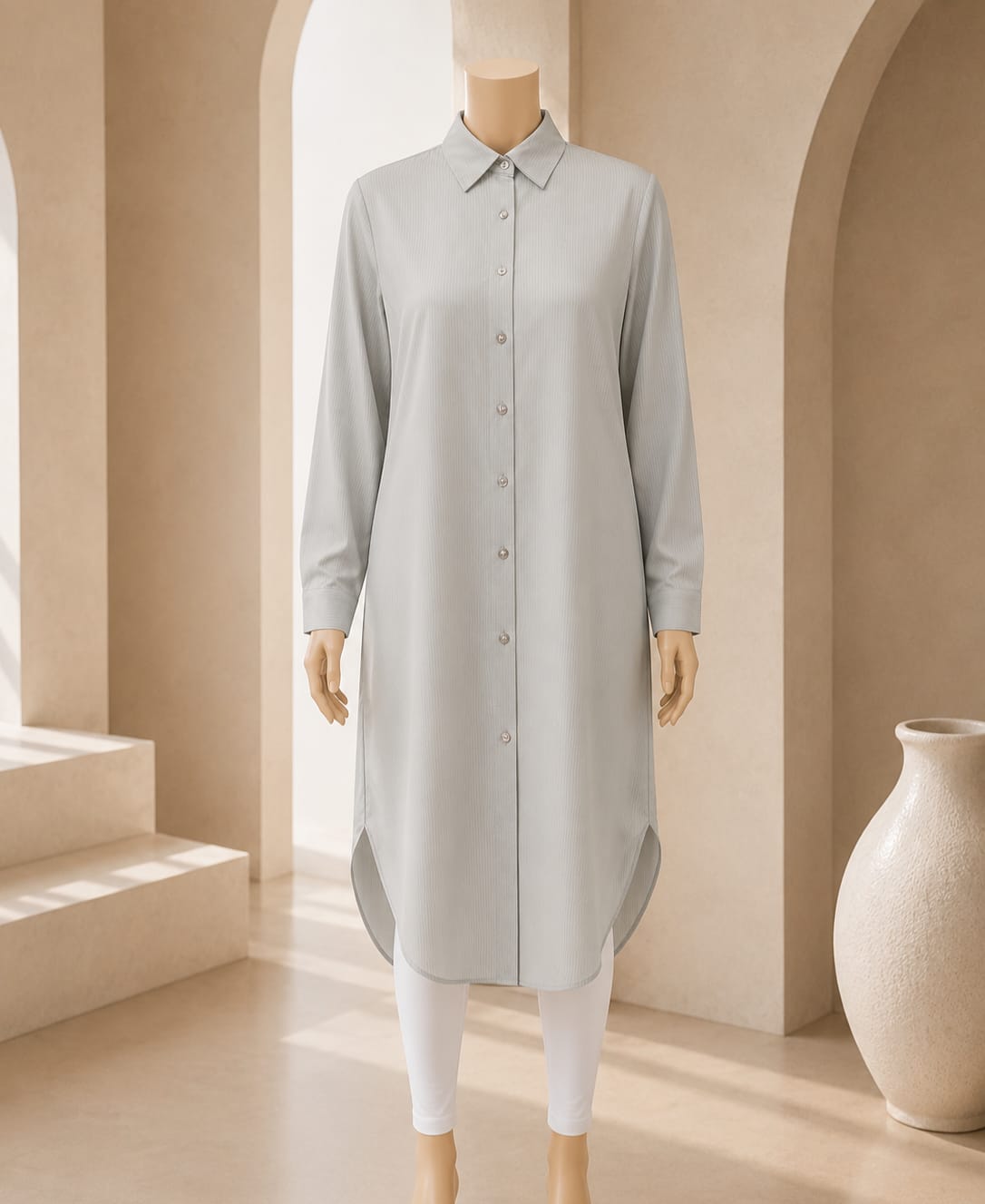 Silver Grey Pinstripe Shirt Dress