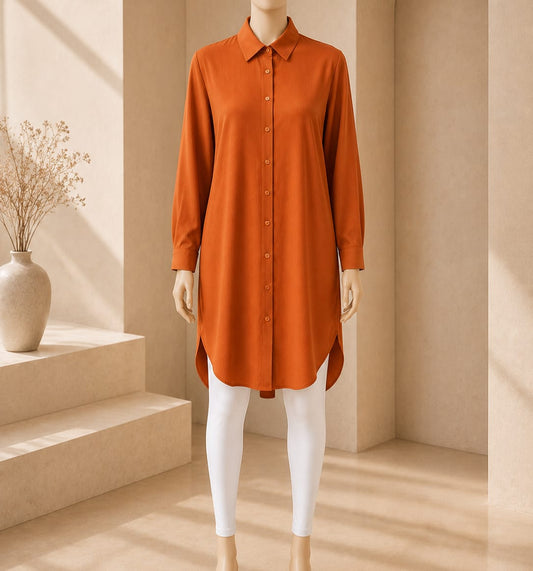 Burnt Orange Pinstripe Shirt Dress